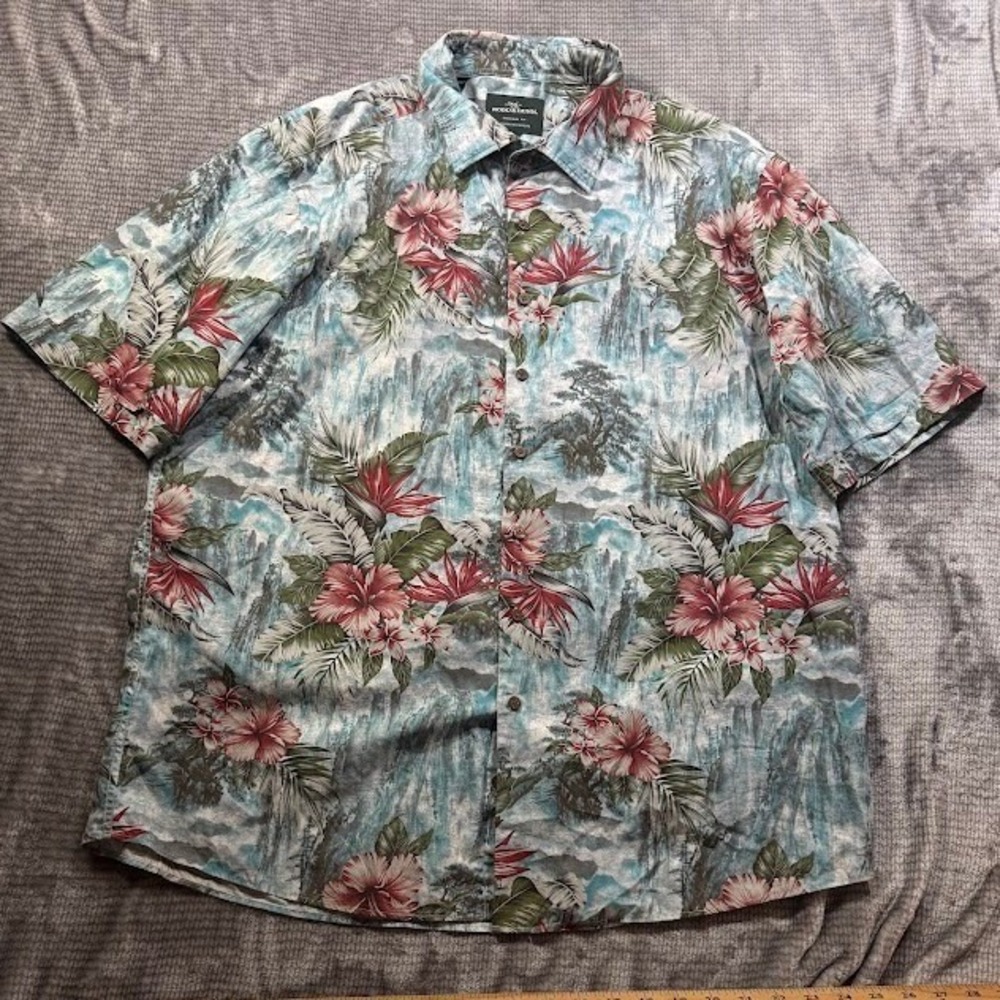 Rodd & Gunn Tropical Floral Hibiscus Button Men Shirt Short Sleeve Blue‎ XL